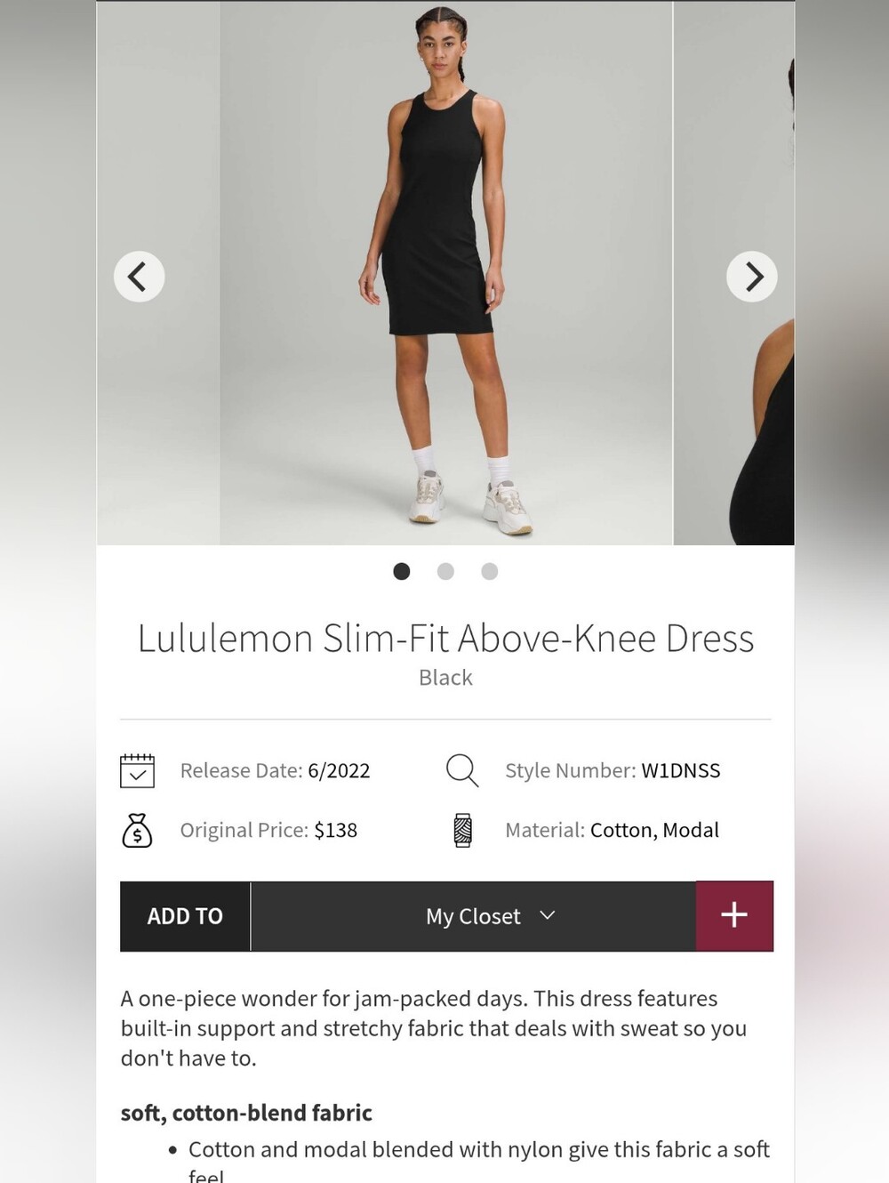 Lululemon Slim Fit Above Knee Dress